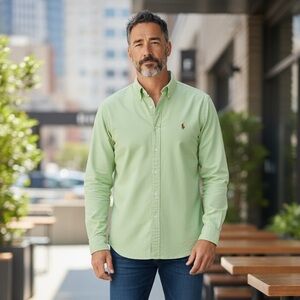 Ralph Lauren Small Light Green Polo Logo Long Sleeve Button Iconic Oxford P3